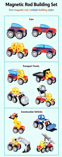 Kids DIY Magnetic Construction Vehicle Toy Set, 3D Magnet Stick & Metal Ball Assemble Engineering Car STEM Building Blocks