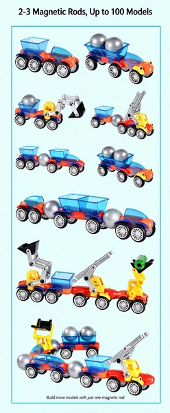 Kids DIY Magnetic Construction Vehicle Toy Set, 3D Magnet Stick & Metal Ball Assemble Engineering Car STEM Building Blocks