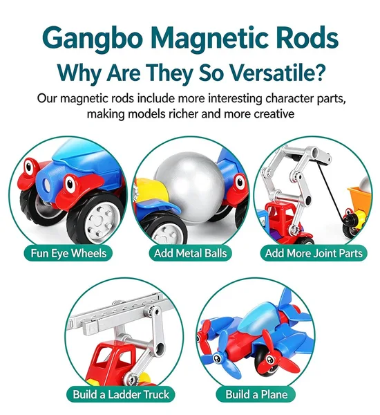 Kids DIY Magnetic Construction Vehicle Toy Set, 3D Magnet Stick & Metal Ball Assemble Engineering Car STEM Building Blocks