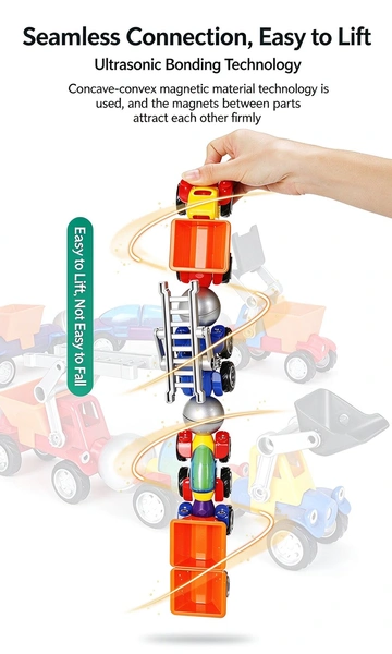 Kids DIY Magnetic Construction Vehicle Toy Set, 3D Magnet Stick & Metal Ball Assemble Engineering Car STEM Building Blocks