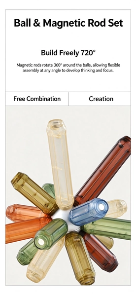 Kids Large Transparent Magnetic Sticks Toy, Natural Color Oversized DIY 3D Building STEM Educational Toy for Children 3+Specification